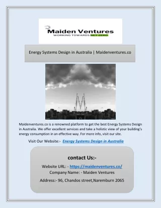 Energy Systems Design in Australia | Maidenventures.co