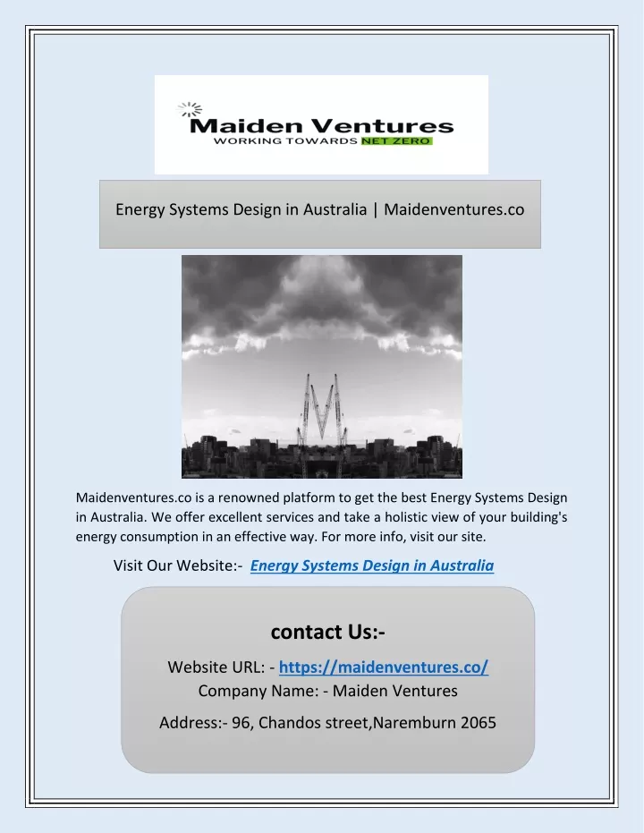 energy systems design in australia maidenventures