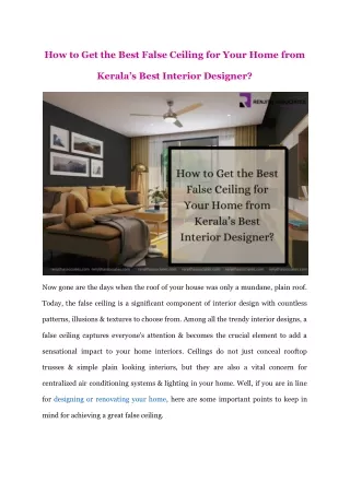 How to get best False Ceiling for your Home by Keralas best interior designer?