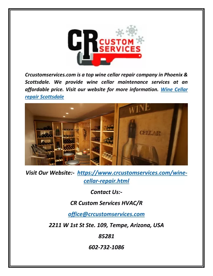 crcustomservices com is a top wine cellar repair