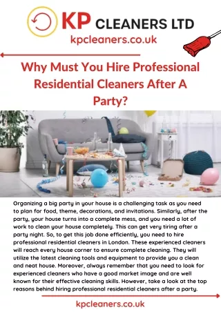 Why Must You Hire Professional Residential Cleaners After A Party ?