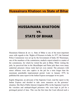 Hussainara Khatoon & Ors. vs. Home Secretary, State of Bihar