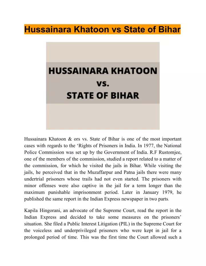 hussainara khatoon vs state of bihar