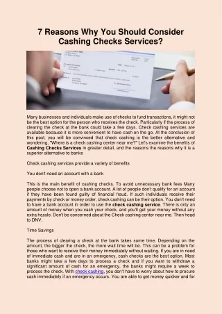 7 reasons why you should consider cashing checks