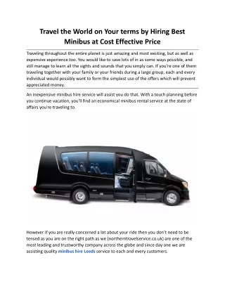Travel the World on Your terms by Hiring Best Minibus at Cost Effective Price