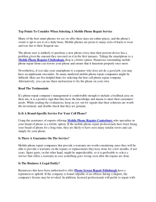 top points to consider when selecting a mobile