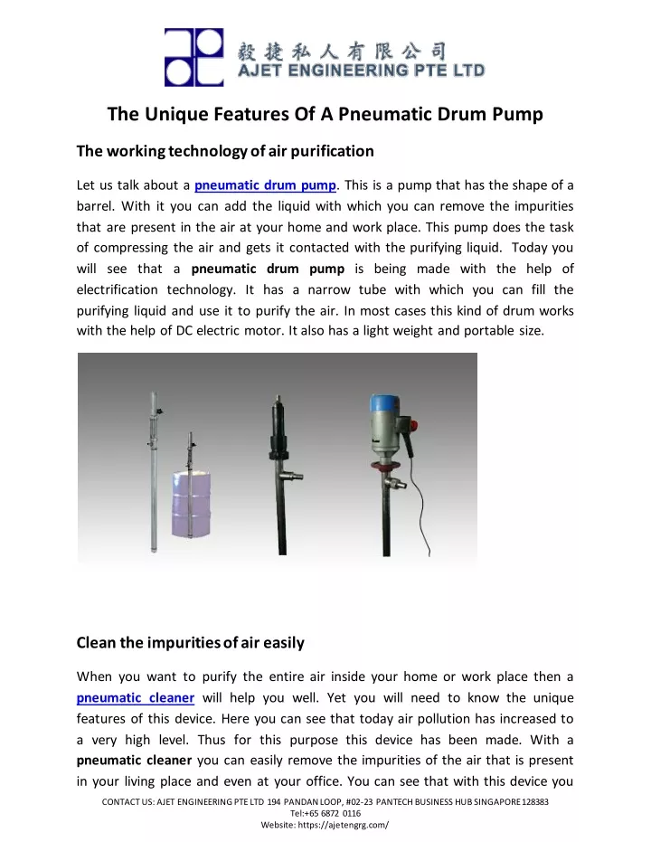 the unique features of a pneumatic drum pump