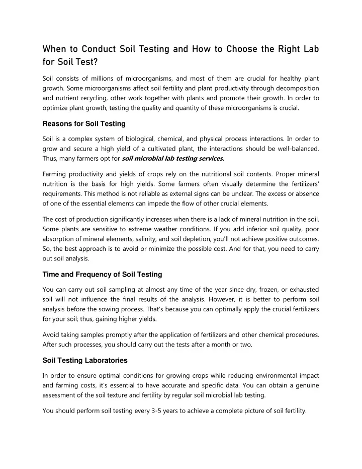 when to conduct soil testing and how to choose