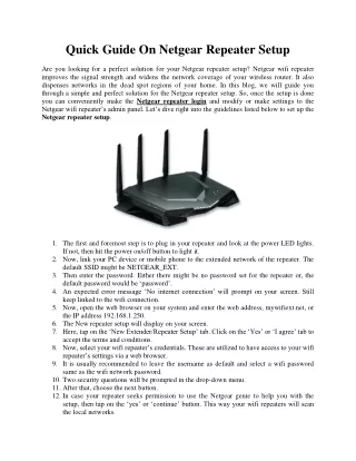 Quick Guide On Netgear Repeater Setup