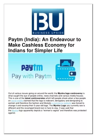 paytm india an endeavour to make cashless economy