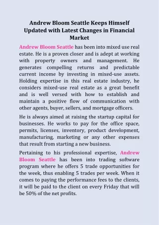 andrew bloom seattle keeps himself updated with