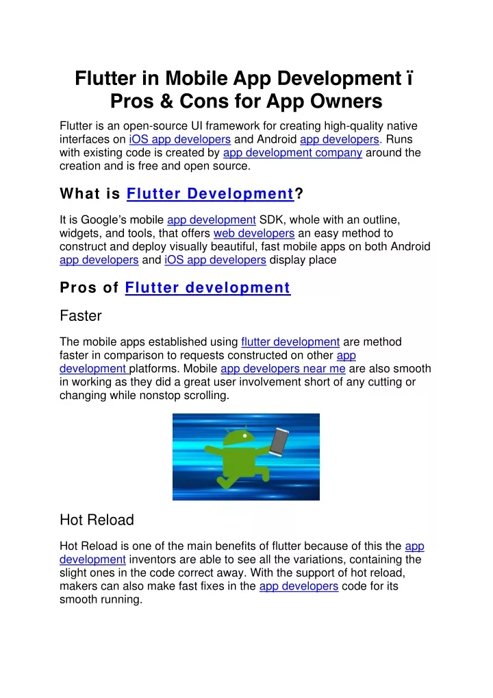 flutter in mobile app development pros cons