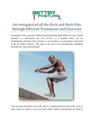 Get mitigated of all the Back and Neck Pain through Efficient Treatments and Exercises
