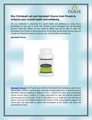 buy chitrakadi vati and ajmodadi churna from