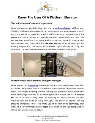 know the uses of a platform elevator