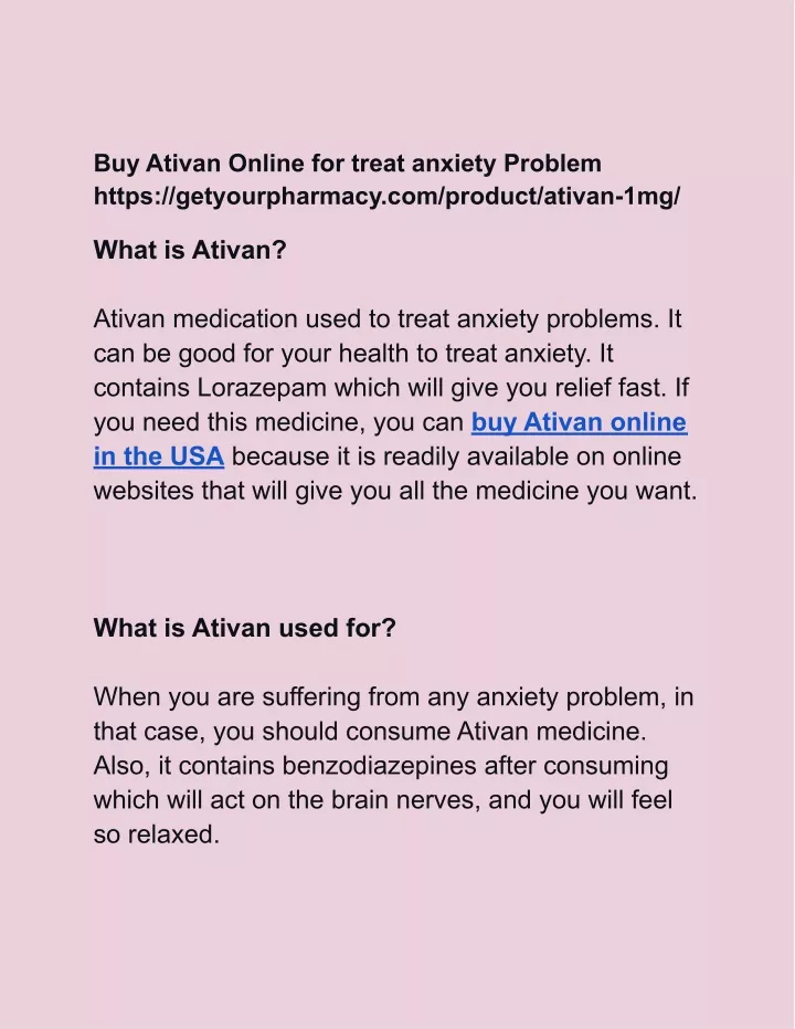 buy ativan online for treat anxiety problem https