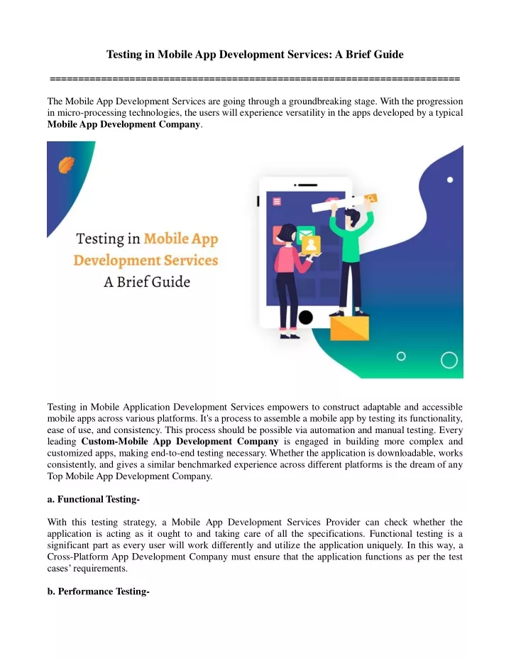testing in mobile app development services
