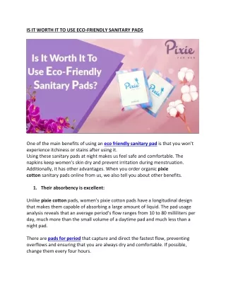 IS IT WORTH IT TO USE ECO FRIENDLY SANITARY PADS