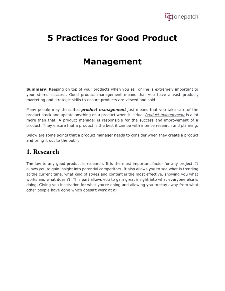 5 practices for good product
