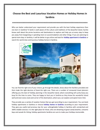 Choose the Best and Luxurious Vacation Homes or Holiday Homes in Sardinia
