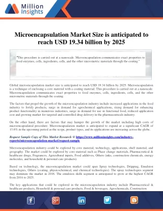 Microencapsulation Market Size is anticipated to reach USD 19.34 billion by 2025