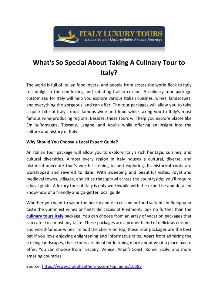 what s so special about taking a culinary tour