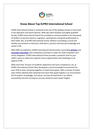 Know About Top ELPRO International School