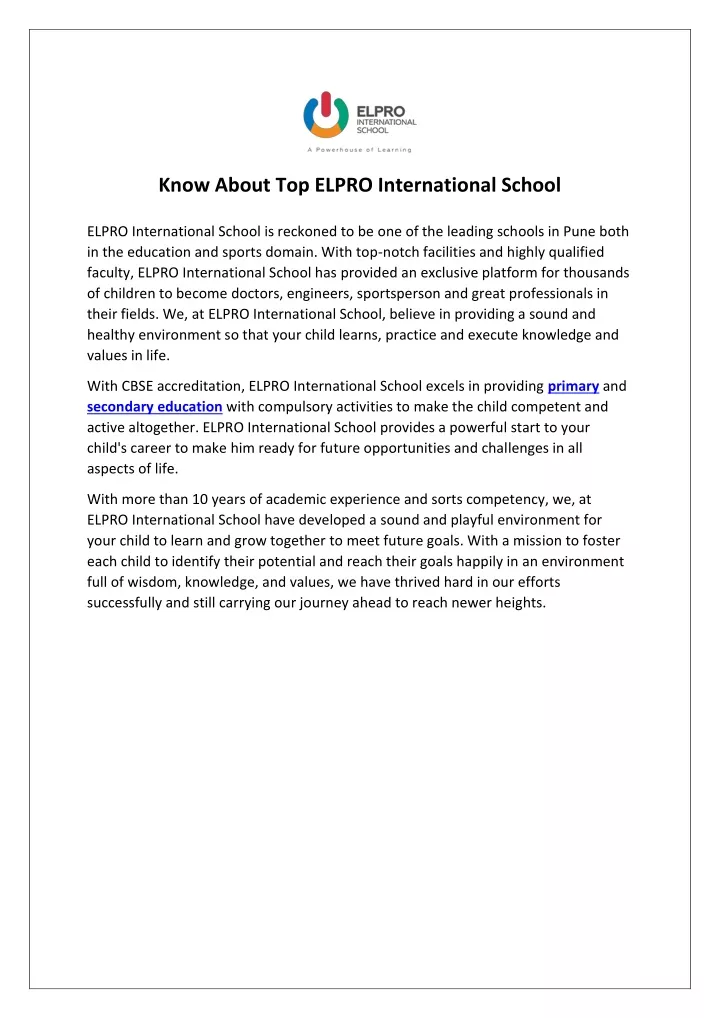 know about top elpro international school elpro