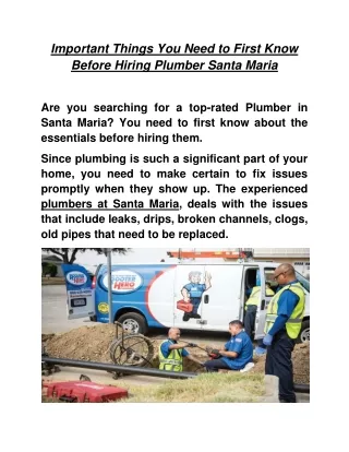 Important Things You Need to First Know before Hiring Plumber Santa Maria