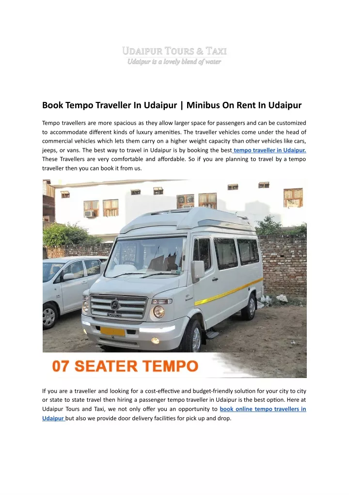 book tempo traveller in udaipur minibus on rent
