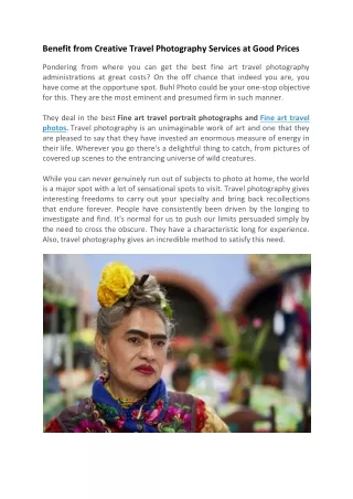 Benefit from Creative Travel Photography Services at Good Prices