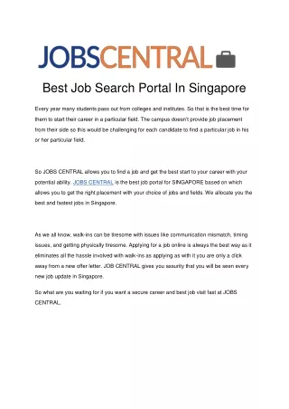 Best Job Search Portal In Singapore