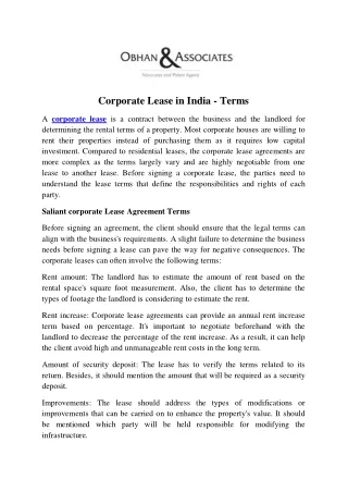 Corporate Lease in India - Terms