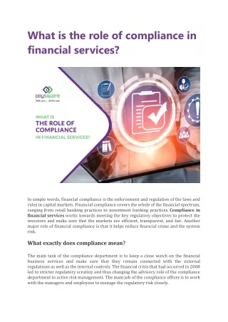 What is the role of compliance in financial services