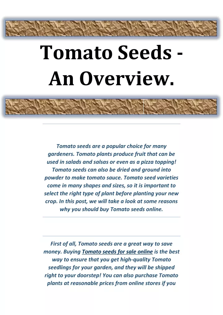 tomato seeds an overview
