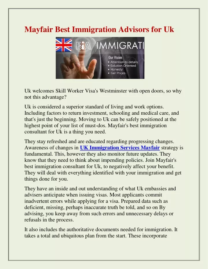 mayfair best immigration advisors for uk