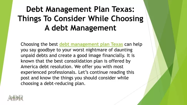 debt management plan texas things to consider while choosing a debt management