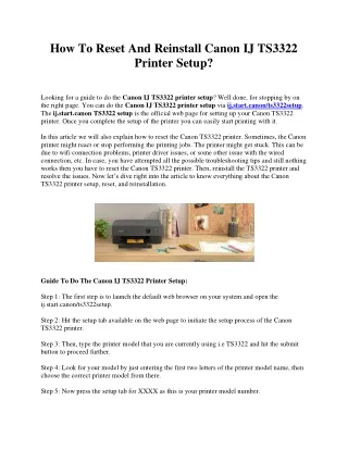 How To Reset And Reinstall Canon IJ TS3322 Printer Setup