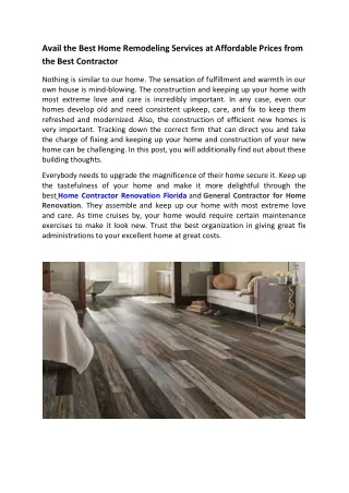 Avail the Best Home Remodeling Services at Affordable Prices from the Best Contractor