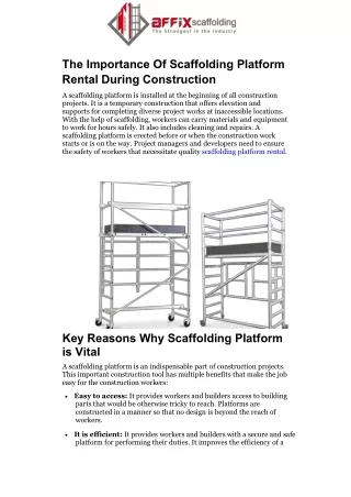 the importance of scaffolding platform rental