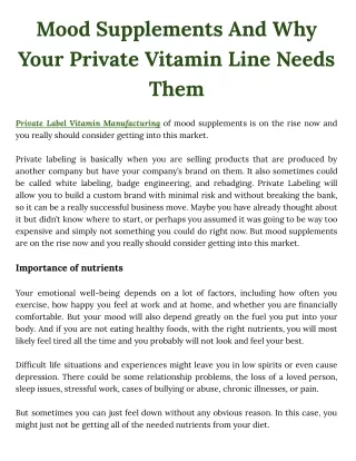 Mood Supplements And Why Your Private Vitamin Line Needs Them
