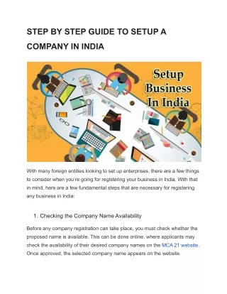 STEP BY STEP GUIDE TO SETUP A COMPANY IN INDIA