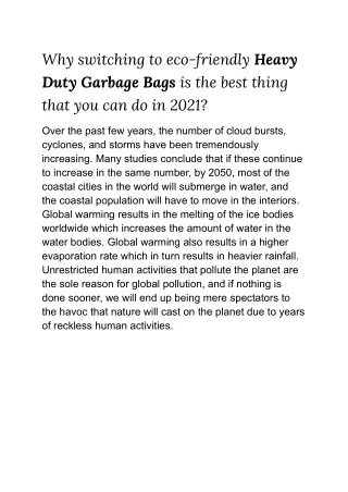 Why switching to eco-friendly Heavy Duty Garbage Bags is the best thing that you can do in 2021