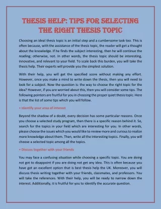 Thesis Help- Tips for selecting the right Thesis topic