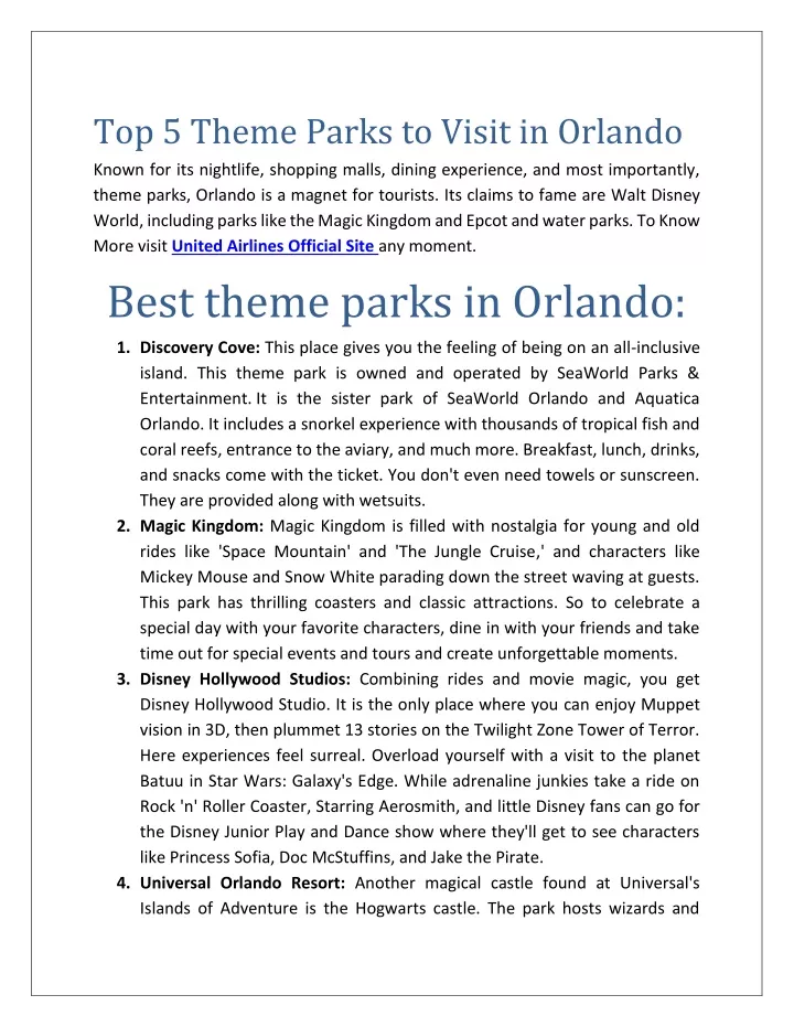 top 5 theme parks to visit in orlando