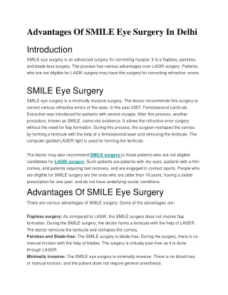 Advantages Of SMILE Eye Surgery In Delhi - Lasikdelhi
