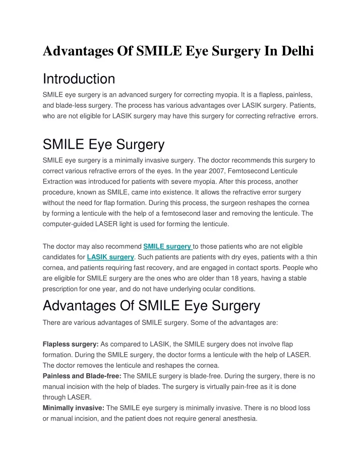 advantages of smile eye surgery in delhi