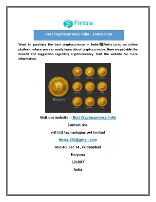 Best Cryptocurrency India | Fintra.co.in