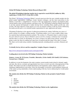 Global 3D Printing Technology Market Research Report 2021