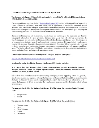 Global Business Intelligence (BI) Market Research Report 2021
